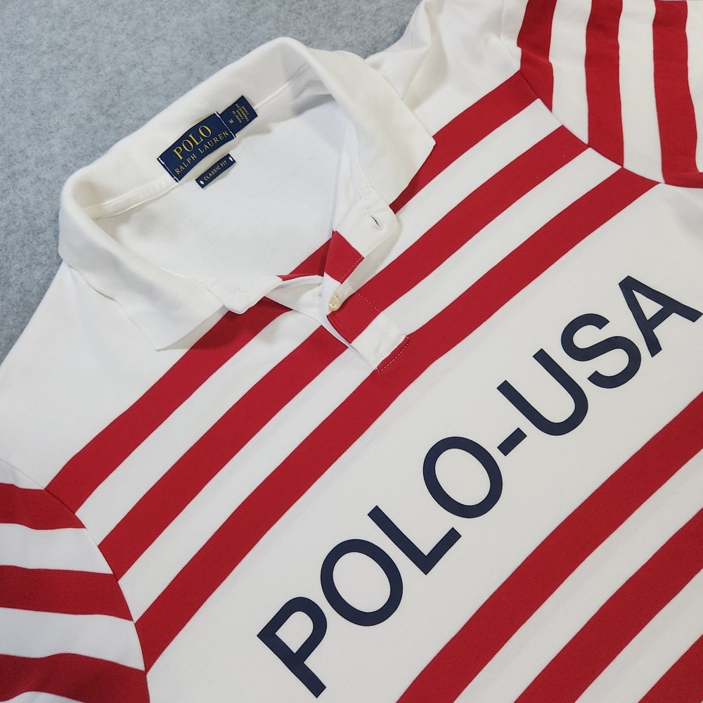 Size M - Polo Ralph Lauren Polo USA Shirt Multi Striped Classic Fit Short Sleeve